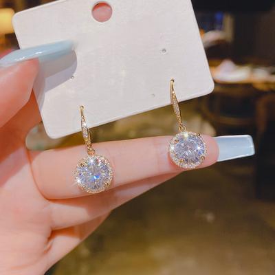 Female Luxury Crystal Round Earrings Vintage Golden Color Classic Wedding Jewelry Zircon Stone Earrings for Women Gifts