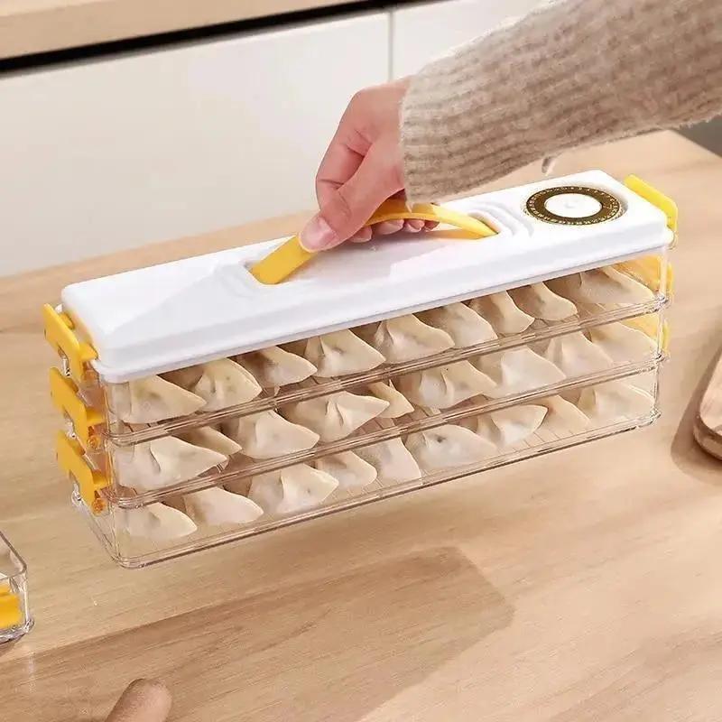 Space Saving Dumplings Fresh Keeping Storage Box Multi Layer Dumplings Holder Case Non-stick With Date Record For Small Fridge