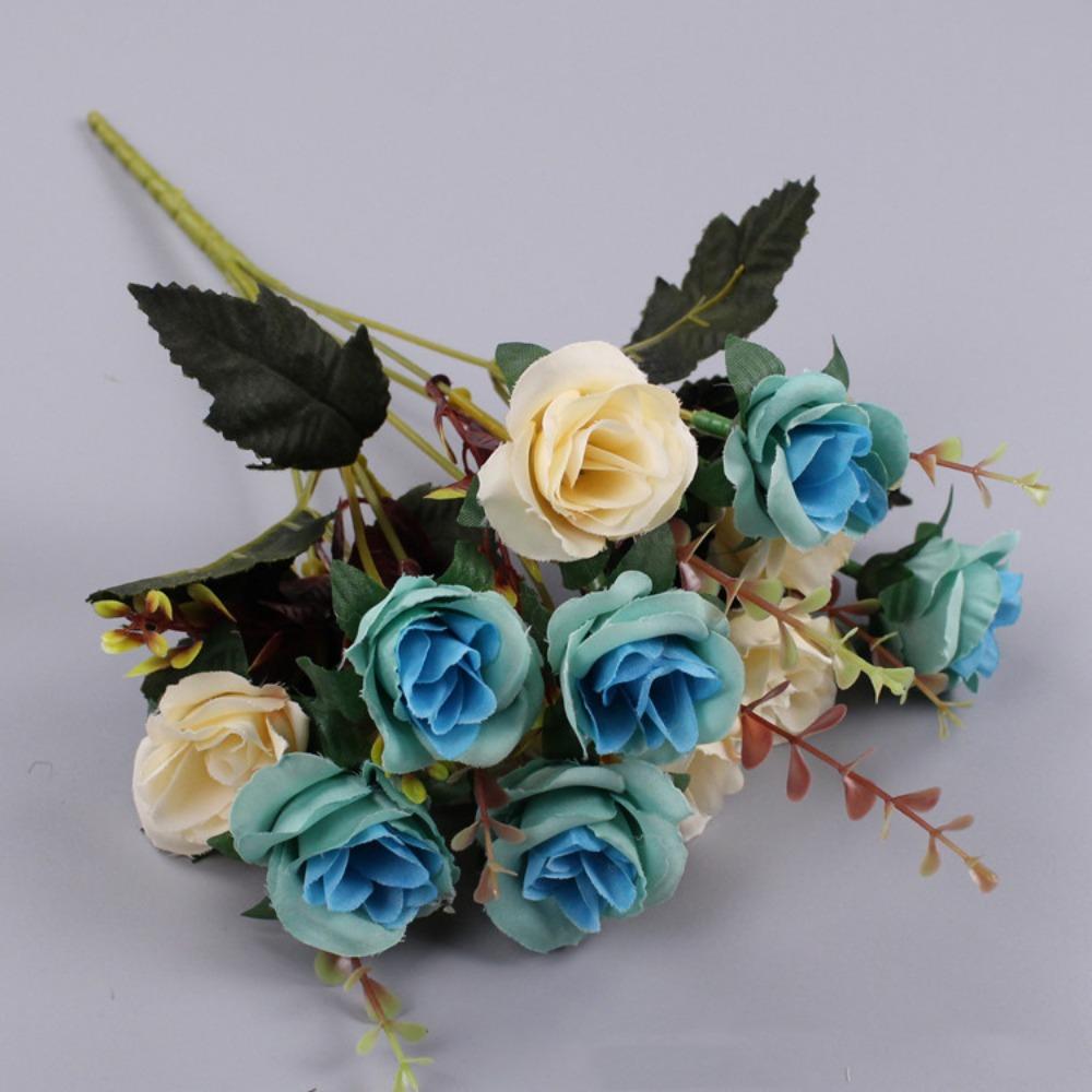Silk Lifelike Rose Flowers 12 Heads Simulation Plants Leaves  Party Supplies
