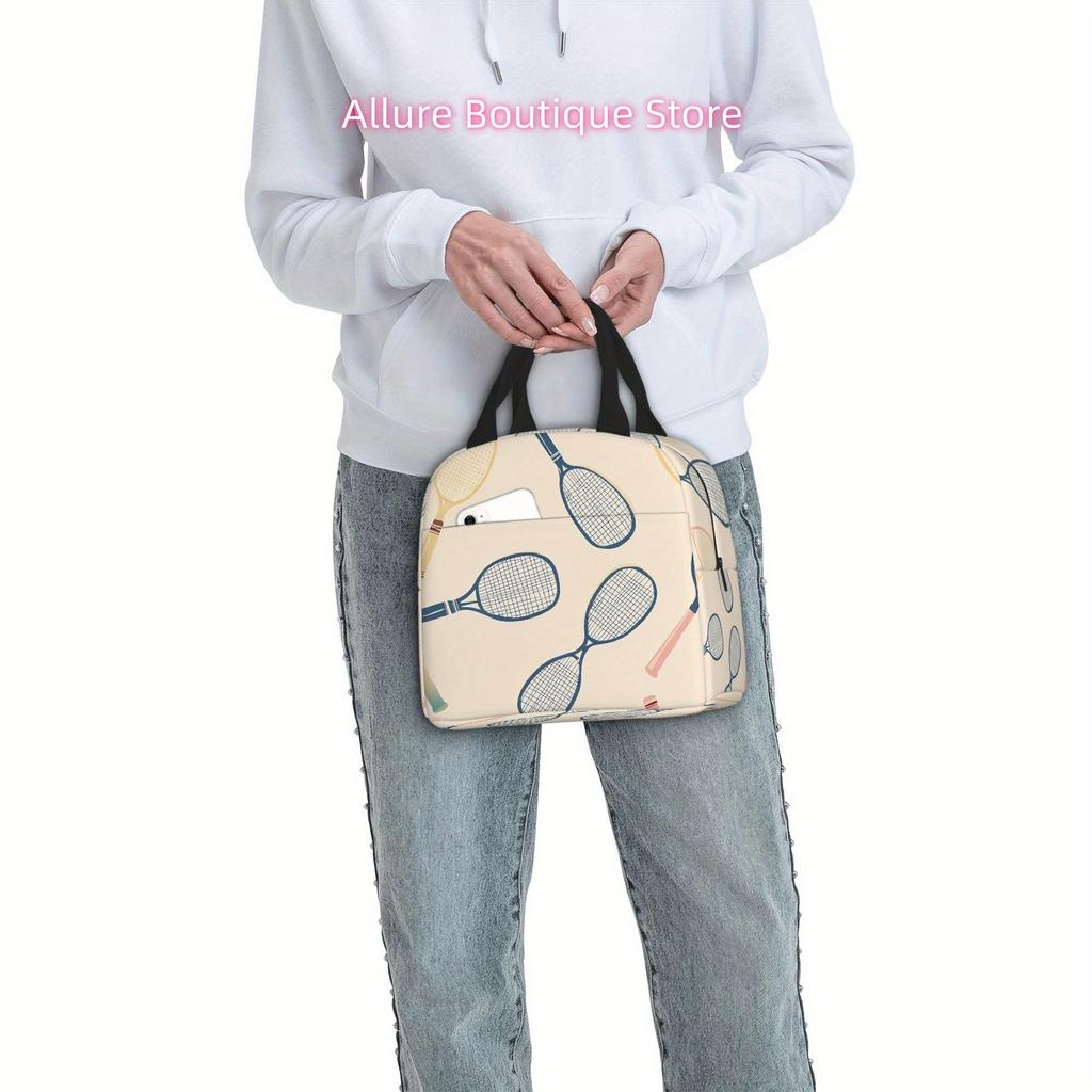 1pc, Tennis Racket Pattern Illustration. Printed Thermal Bag, Insulation Bag, Insulated Bag. Not for Food Contact. Suitable for