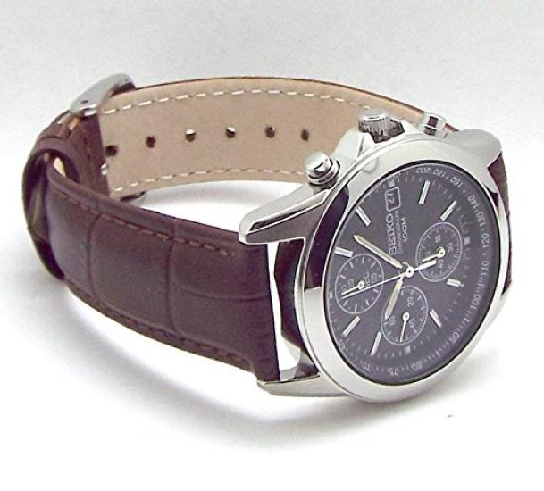 SEIKO Chronograph Watch with Genuine Leather Officially Distributed in Japan by Seiko Strap, Black, SND309P1/BR