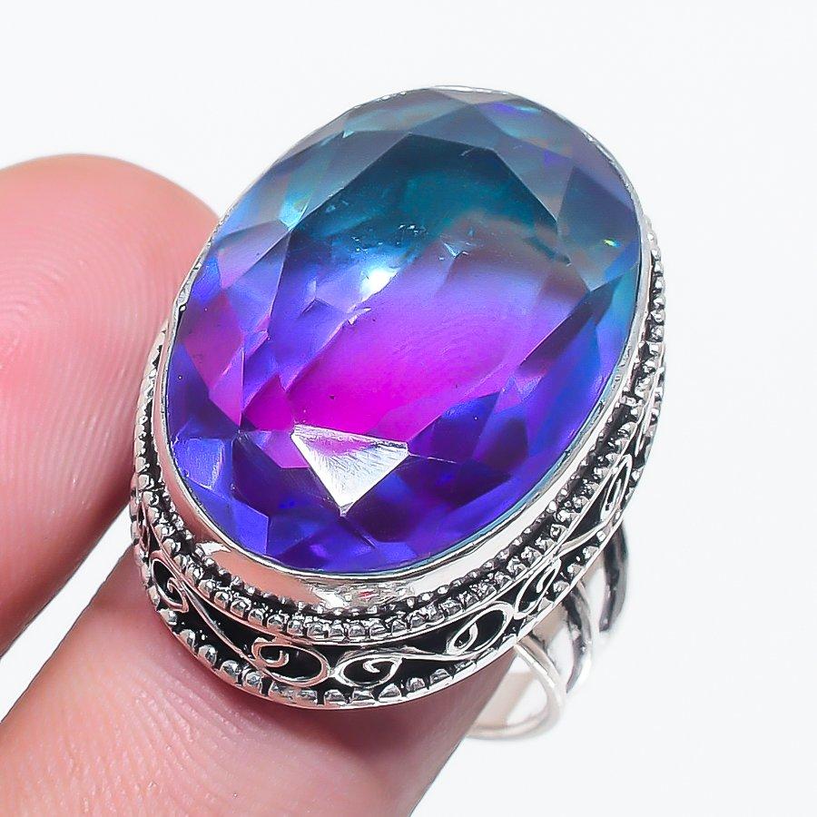

Natural Bi-Color Tourmaline 925 Sterling Silver Jewelry Ring Size 9.5 w3b40