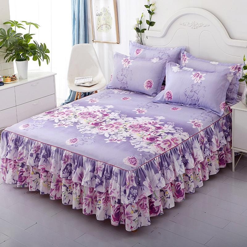 3Pcs Bed Sheet Lace Skirt Non-slip Mattress Cover Elastic Fitted Double Bedspread With Pillowcases Bedding Set Elastic King Size
