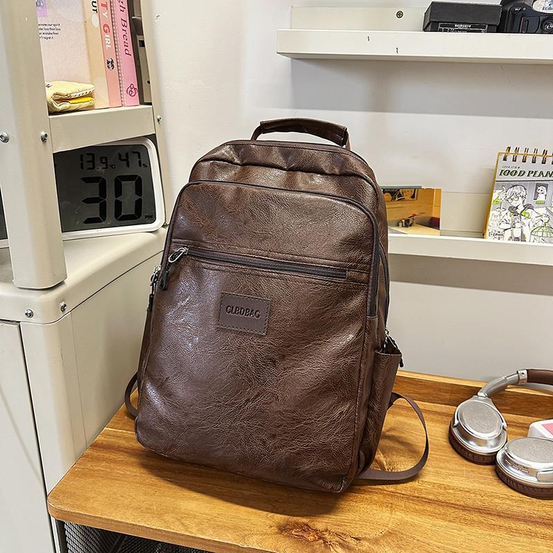 Sac à dos d'étudiant en cuir souple pour homme, grande capacité, pour ordinateur