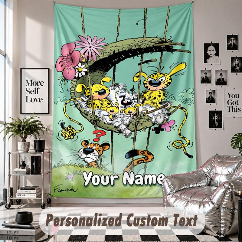 Custom Tapestry Wall Hanging, Marsupilami Personalized Name Text Home Wall Decor