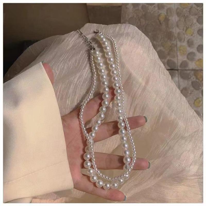 Meier Vintage court style double-layer pearl necklace ~ high-end versatile hong kong style ins neck chain choker collar clavicle chain