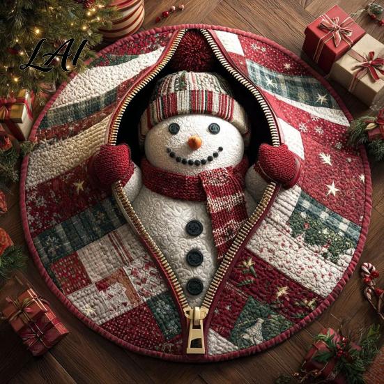Living Room Holiday Carpet Christmas 3D Rug Illusion Area Round Decorative Optical Floor Mat Festive for Indoor Home Decoration Winter Seasonal Rug