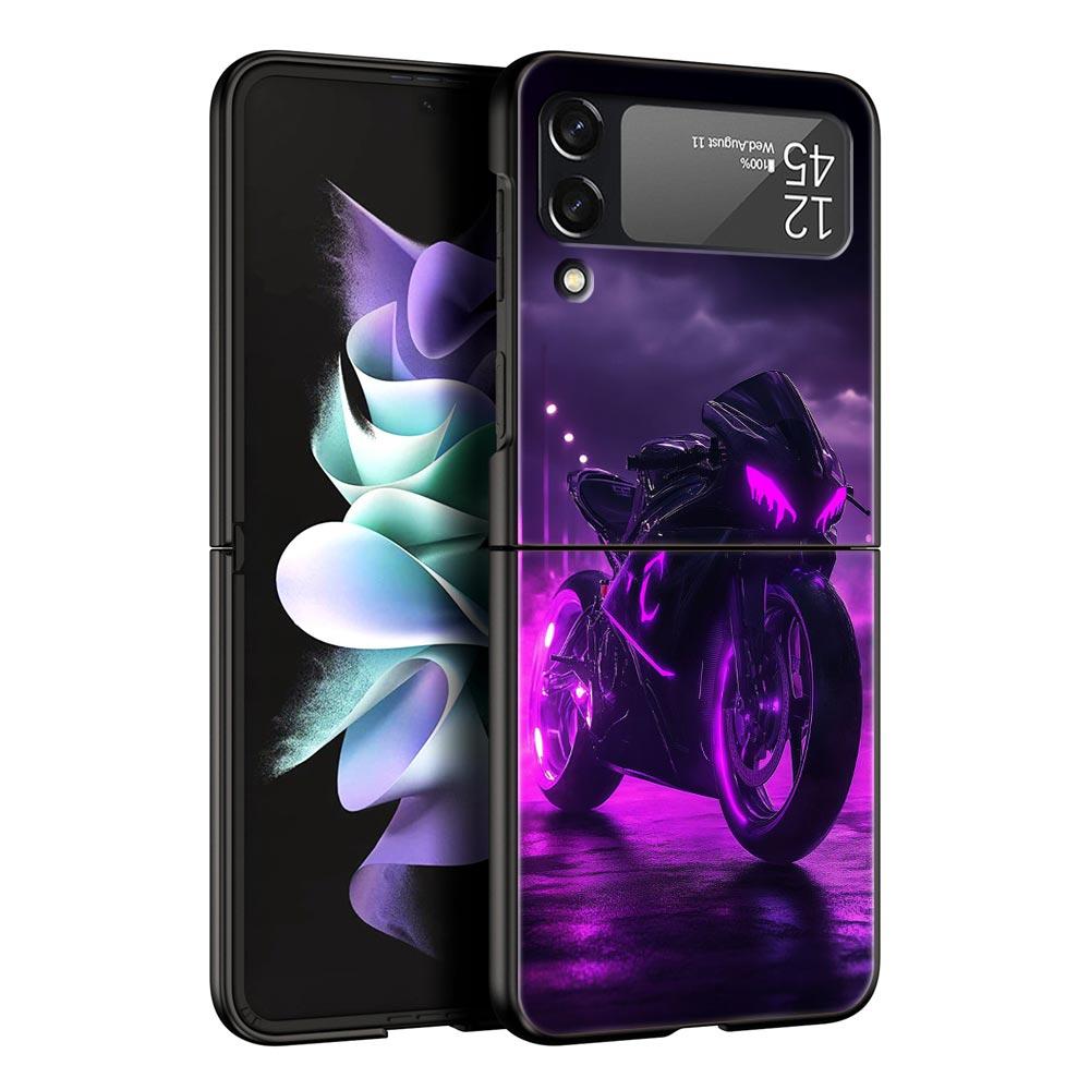 Phone Case for Samsung Galaxy Z Flip 3 4 5 6 7 Folding Black Shell For Samsung Z Flip4 Flip5 PC Hard Cover Cool Motorcycle