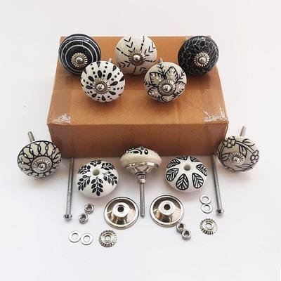 Vintage Hand Painted Ceramic Pull Knobs for Kitchen Cabinet, Door & Drawer, Wardrobe, Cupboard (Set of 10)