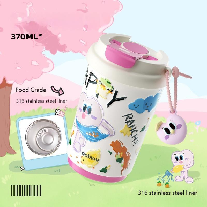 Bablov 370ml Vacuum Flasks Cute Cartoon Stainless Steel/Ceramic Coffee Cup Hot & Cold Flask Thermos Cup Outdoor Travel Mug Gifts 370ML
