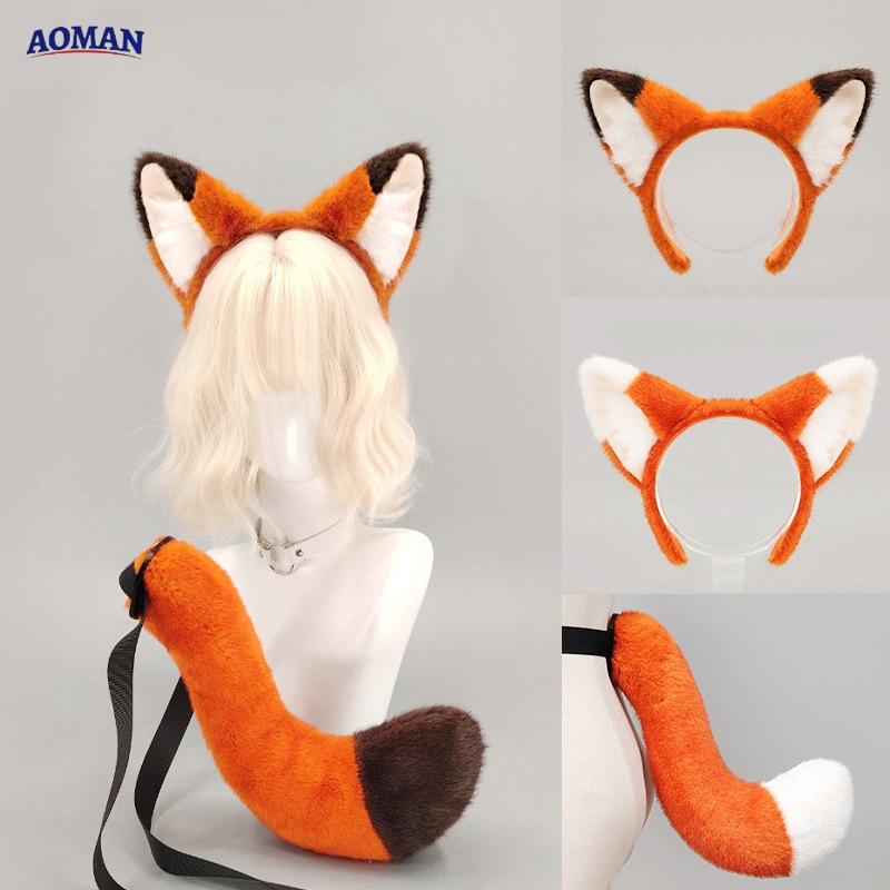 Movie Nick Judy Cosplay Headwear Plush Orange Fox Tail Bunny Ears Hairbands Woman Man Carnival Party Costume Accessories Props
