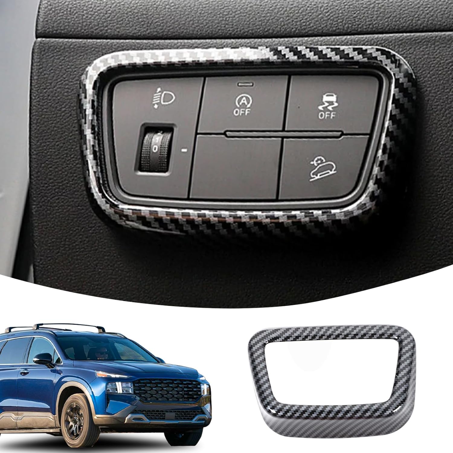 

Lcojicep Car Headlight Switch Button Cover Trim Compatible with Hyundai Tucson/Santa Cruz 2022-2025 Central Control Head Light Lamp Switch Button carbon fiber
