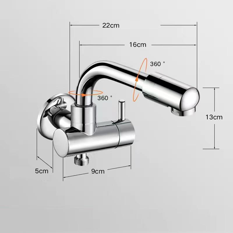 Baterie Neagră Monocomandă pentru Apă Rece Cupru Montată pe Perete Rotativă 360 Baterii Lavabo Baie Robinet Piscină Mop Balcon Exterior Argintiu Robinet Invizibil