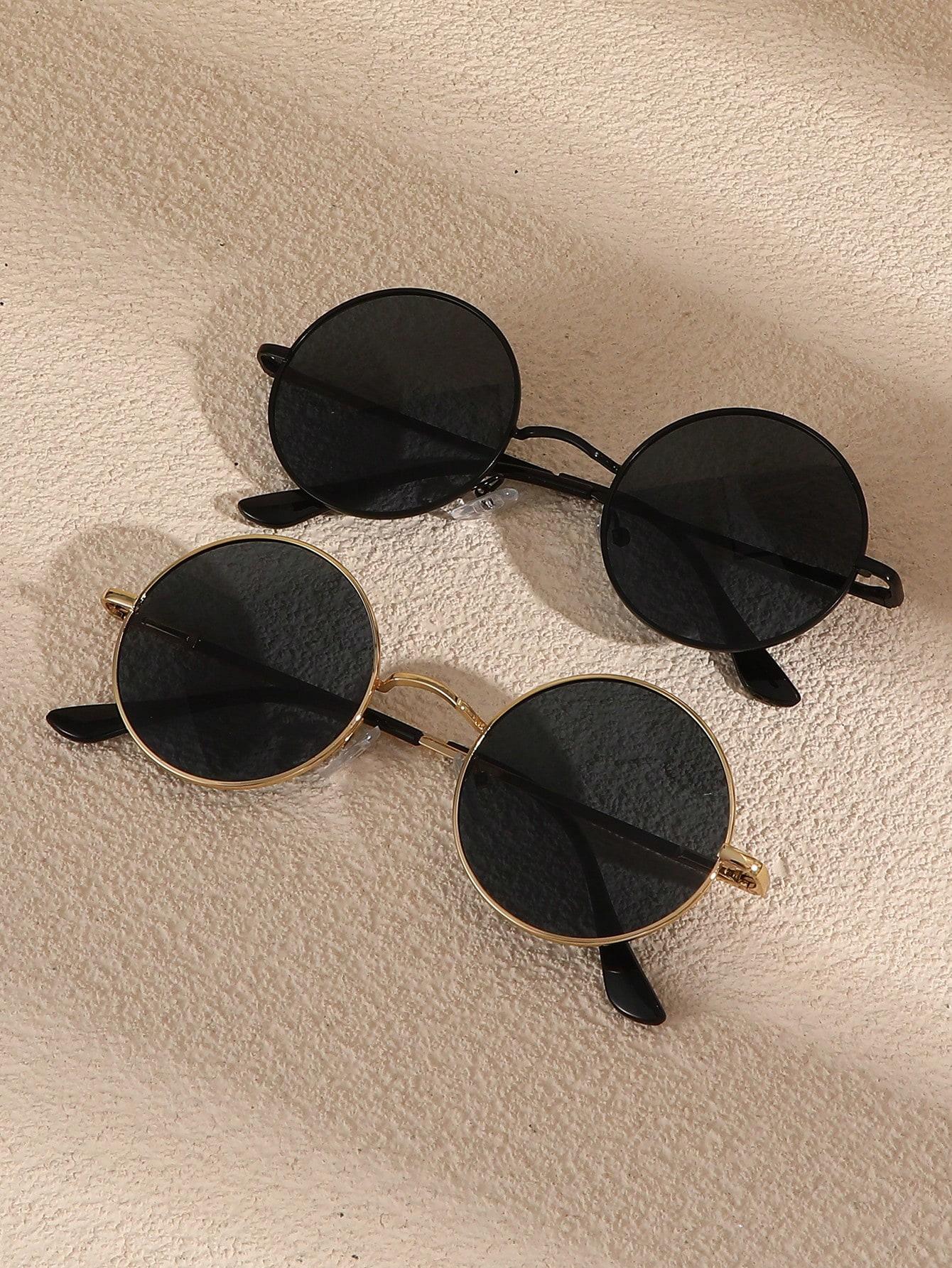 

2 шт. классические модные круглые женские солнцезащитные очки в металлической оправе для мужчин, повседневные очки, аксессуары для очков.