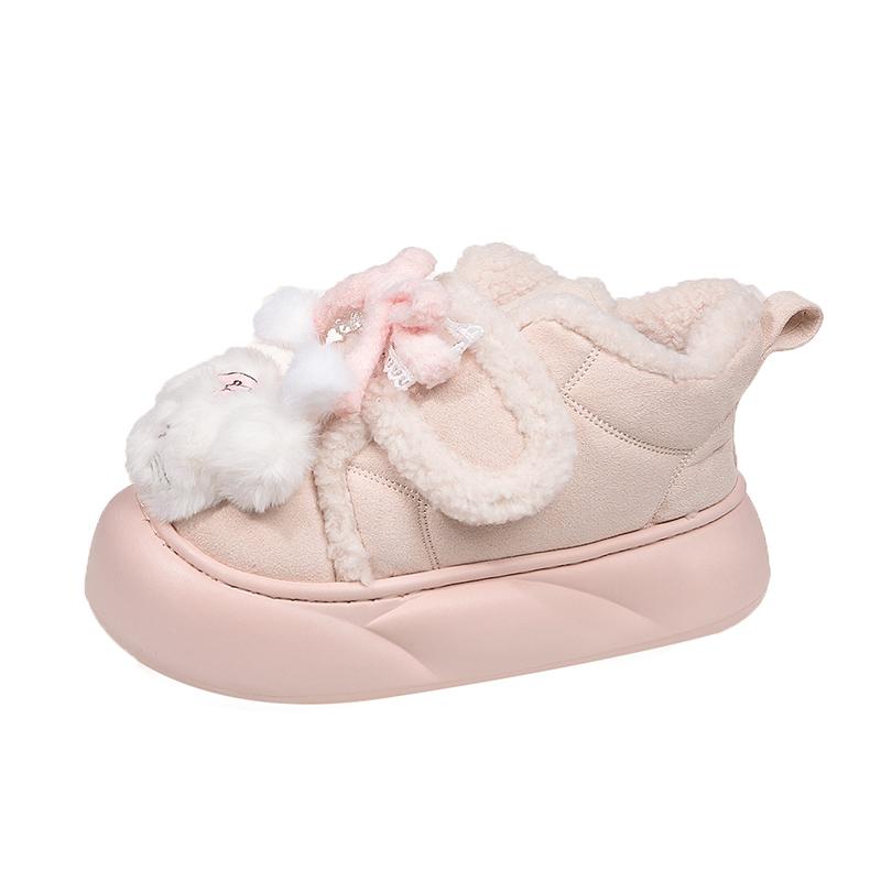 Fashion Women's Fashion Flat Shoes Winter New Round Head Suede Cartoon Decoration Thick Soles Soft Soles Non-slip Low Top Shoes