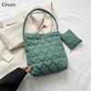 Quilted Shoulder Bags Casual Down Cotton Padded Large Capacity Shopping Bags Solid Color Handbags Women Girls