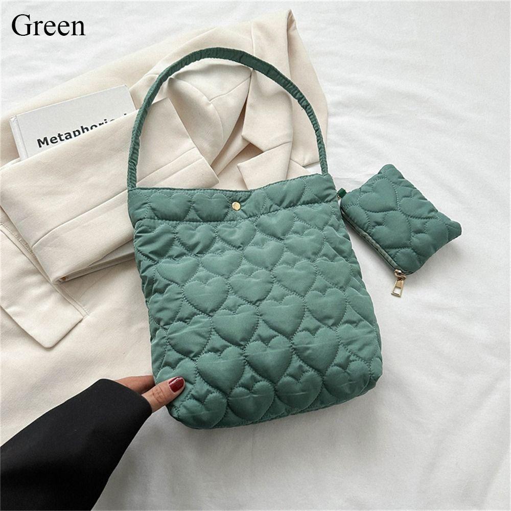 Quilted Shoulder Bags Casual Down Cotton Padded Large Capacity Shopping Bags Solid Color Handbags Women Girls