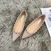 Shallow Mouth 3 Cm Rivet Nude Pointed Soft Patent Leather French Temperament Single Shoes Women's Versatile Commuter Women's Shoes