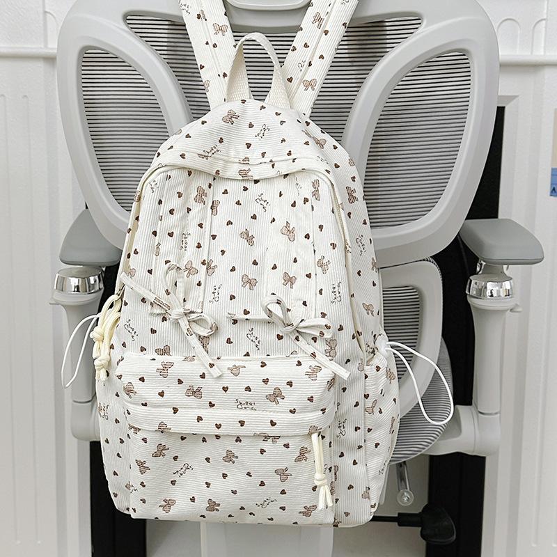 Schoolbag Corduroy Autumn and Winter New Large Capacity Backpack Student Class Commuter Versatile School Bag Going Out Travel Backpack Female