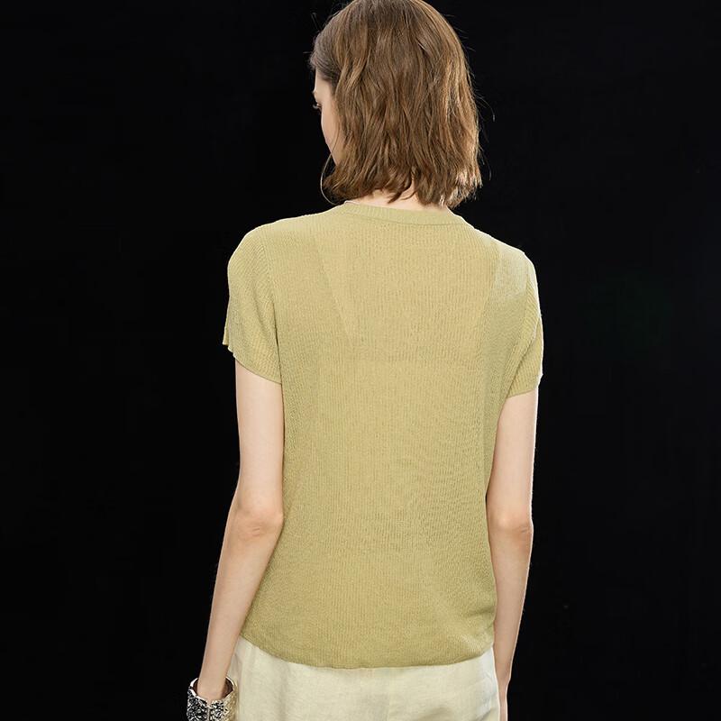 Women's Tencel Linen Blend French Half-Open Collar Knitted T-Shirt