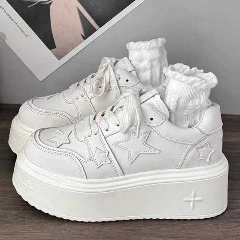 

Осенние женские кроссовки на платформе для улицы, повседневные, с персонализированным дизайном звезд, для скейтборда, удобные кроссовки на шнуровке, спортивная обувь 35-40 40
