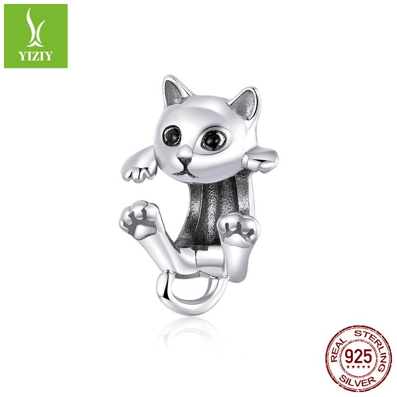 Yinziyun S925 Silver Cat DIY Bracelet Beads - Cute Animal Charm (BSC208)