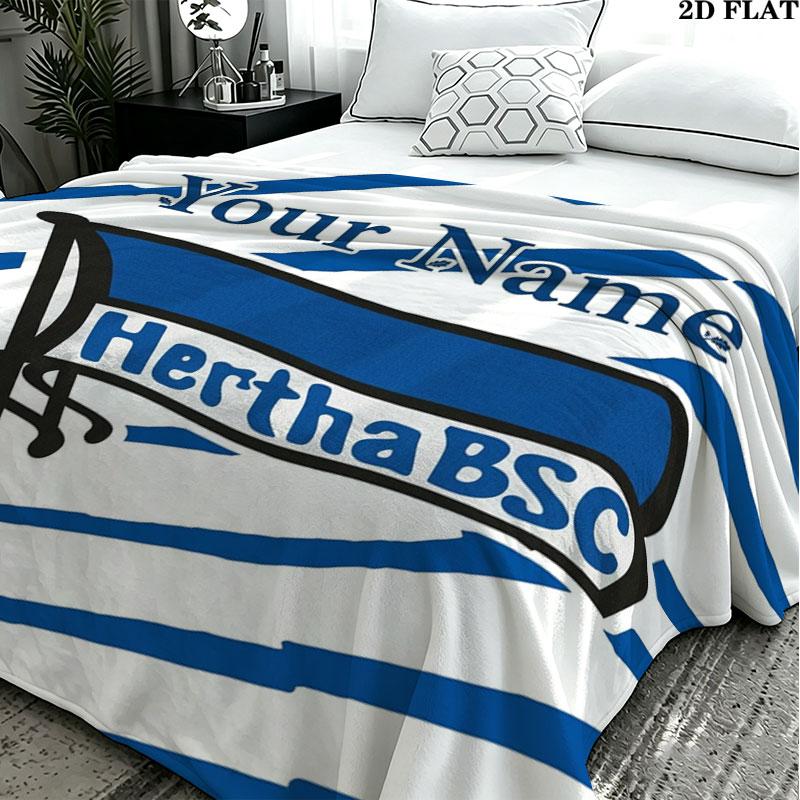 1PC Hertha BSC Custom Name Patterned Flannel Blanket Suitable For All Seasons for Home Decor Warmth and Comfort Gifts Holiday Present