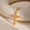 Vnox Gold Plated Pendant Necklaces For Women Stainless Steel Hollow Jesus Cross Necklaces Classic Design Christain Jewelry Gift