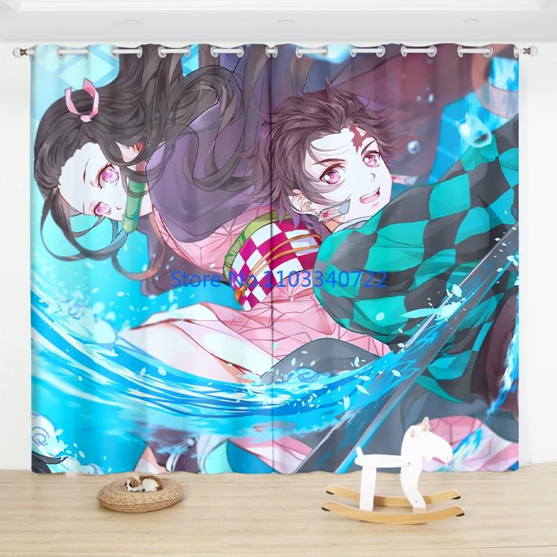 Girl Demon Slayer Giyuu Anime Window Curtain Print Curtains Living Room Bedroom Size Kids Gift Blackout Made Of Polyester Great Decor