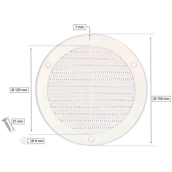 Grille D'aération - KOTARBAU - Ronde - Fi 125 Mm - Blanc - Moustiquaire Intégré