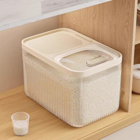 Household Rice Bucket with Measuring Cup Large Capacity Airtight Rice Storage Container with Push-Pull Seal Cover Moisture And Insect