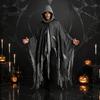 Vampiric Character Outfit Halloween Hooded Cloak, Medieval Gothic Wizard Vampires Cape with Black Mysterious Costume Accessory Mesh, Full Length