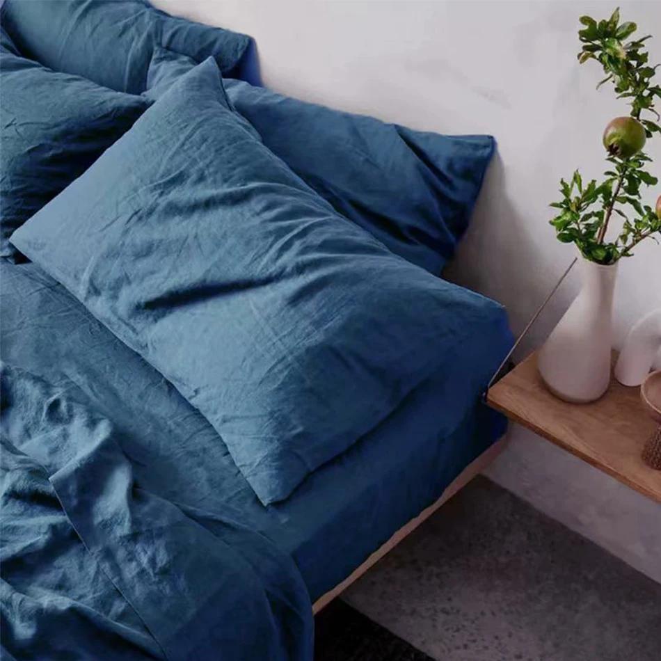 2 STuks Linnen Kussensloop, Franse Natuurlijke Vlas Zacht Comfortabel Envelop Kussenslopen Huisdecoratie Slaapkamer Kussenshoes Alle Seizoenen 2PCS 30X50CM marineblauwe kleur