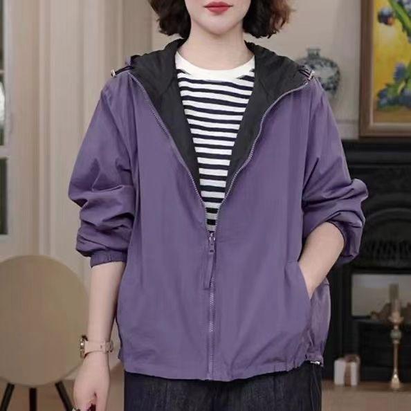 Reversible Hooded Jacket Korean Style Sun Protection Windbreaker Soft Casual Loose Fit Coat