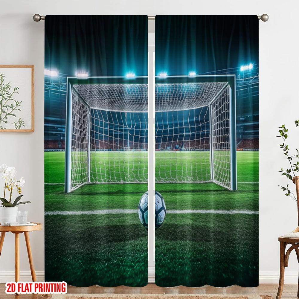 2pcs,2D Plane Printing Contemporary Curtains Goal Moment Polyester Easy Install (without Rod) Decorations Outdoor for Bedroom &