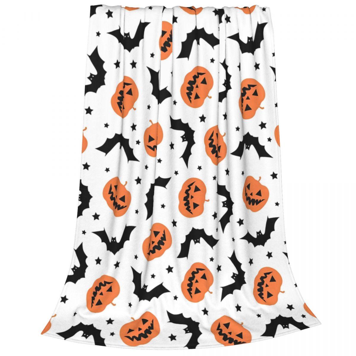 

Halloween Pumpkins Spooky Knitted Blankets Fleece Bat Gothic Cartoon Soft Throw Blankets for Bedroom Sofa Bed Rug 100x150cm