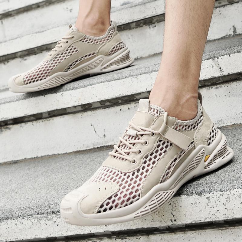 Fashion Breathable Men Casual Mesh Shoes Lightweight Summer Flats Comfortable Driving Shoes Simple Style Outdoor Walking Shoes Sneakers
