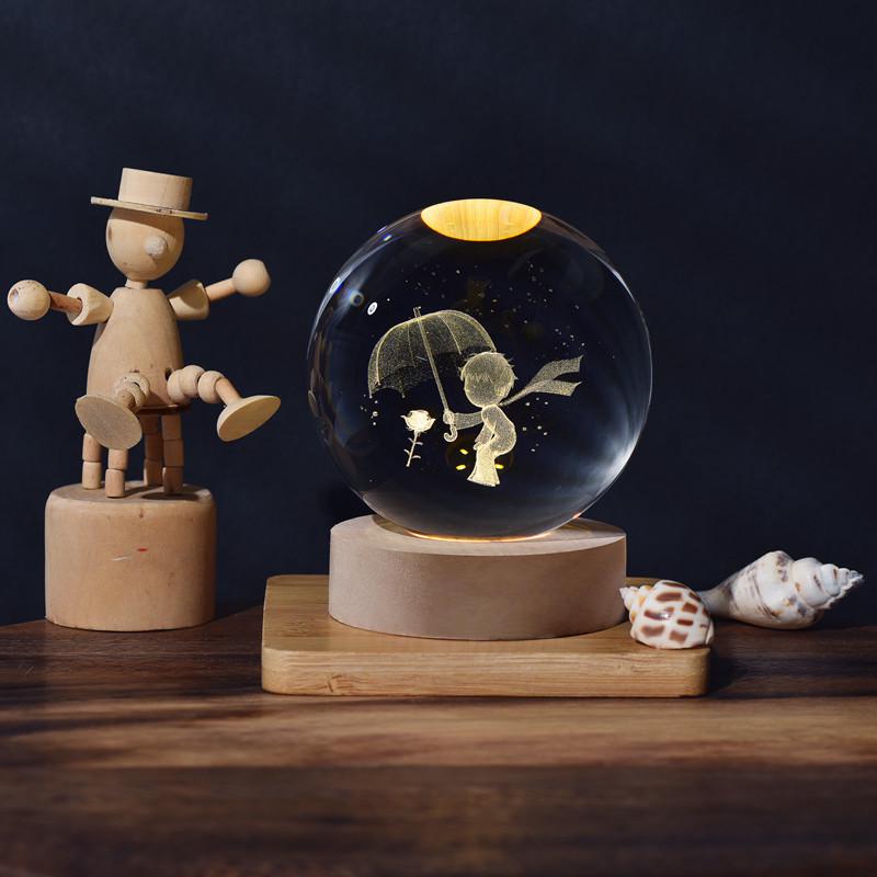3D Laser-Engraved Milky Way Moon Crystal Ball Night Light