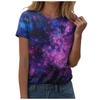 Women Galaxy Print T Shirts Glitter T-Shirts Fashionable Starry Sky Summer T-Shirts Round Neck Woman'S Summer Tops