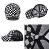 Womens Summer Cotton Baseball Cap With Black And White Grid Splicing Breathable Mesh Design