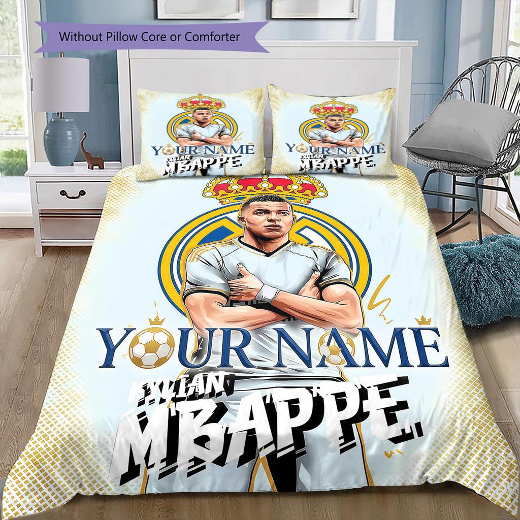 Kylian Mbappe Custom Name Pattern Bedding Quilt Set Quilt Cover Pillowcase Home Birthday Gift(1 * duvet cover + 2 * pillowcase, without core)