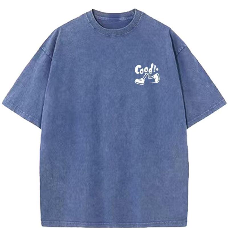 Unisex Sommer kurzärmlig g Gewicht gewaschen Retro Laufen Sport Muster Baumwollstoff reine Baumwolle locker T-Shirt
