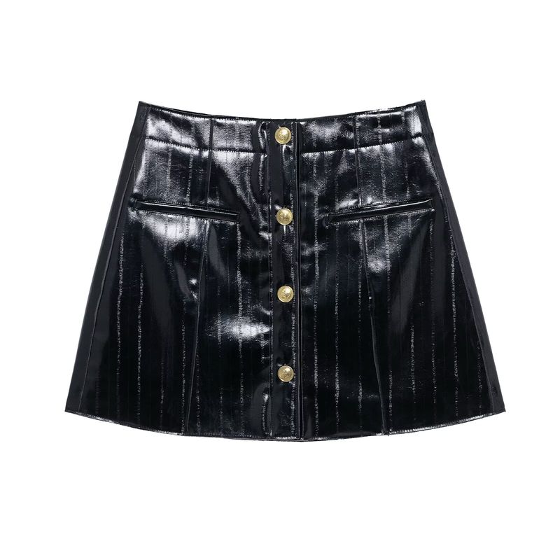 

Kaslead New Arrival Women s Clothing Fashion Style Minimalist Imitation Leather Graceful and Fashionable A- line Short Skirt 3581042 Black L