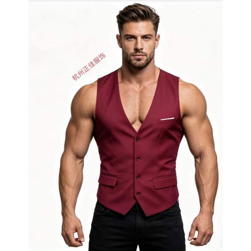 Vestă de costum formală pentru bărbați, cu decolteu în V, cu un singur rând de nasturi