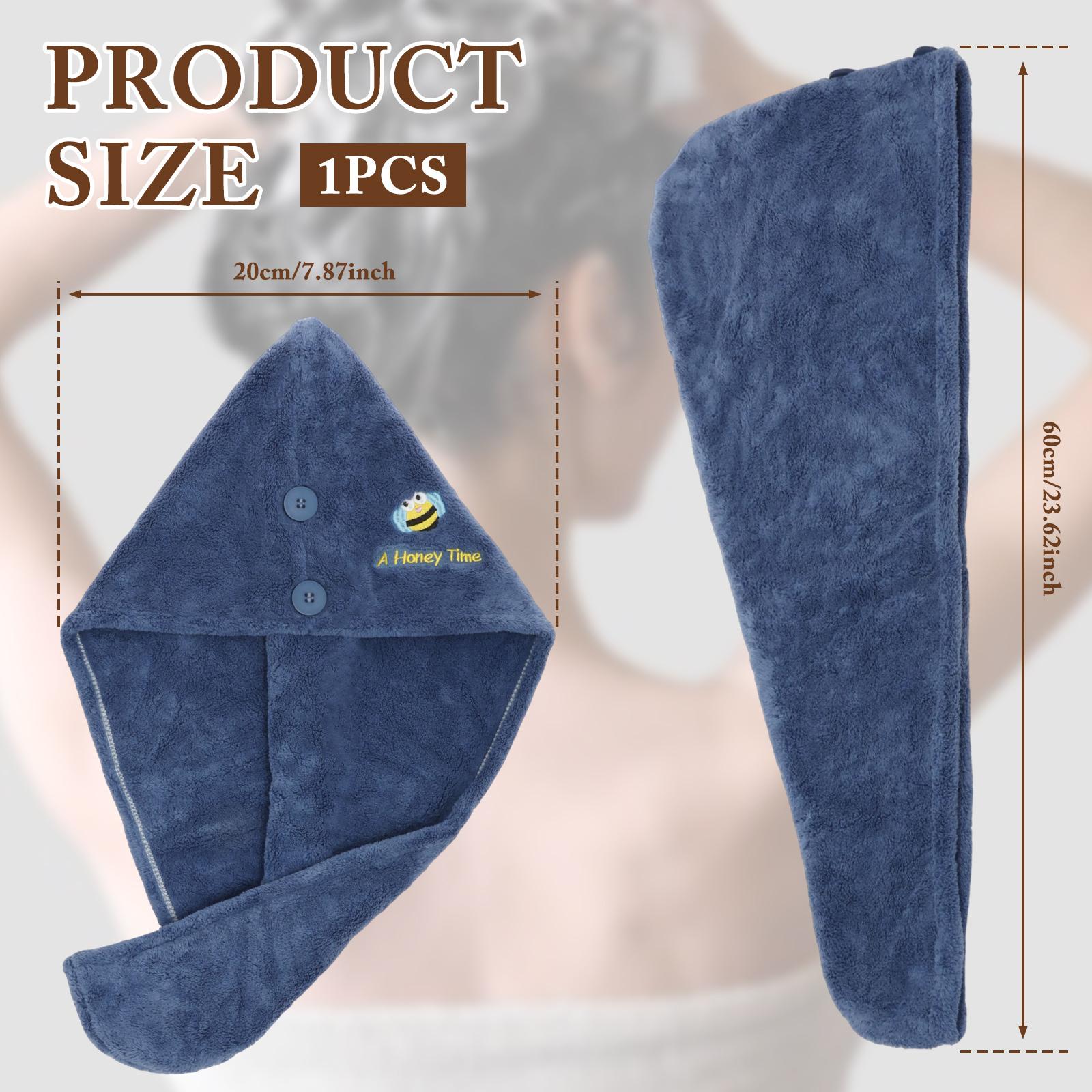 

Hair Towel Coral Fleece Dry Hair Cap with Buttons and Hanging Rope Soft Absorbent Hair Turban Towel Wrap for Wet Hair Plopping