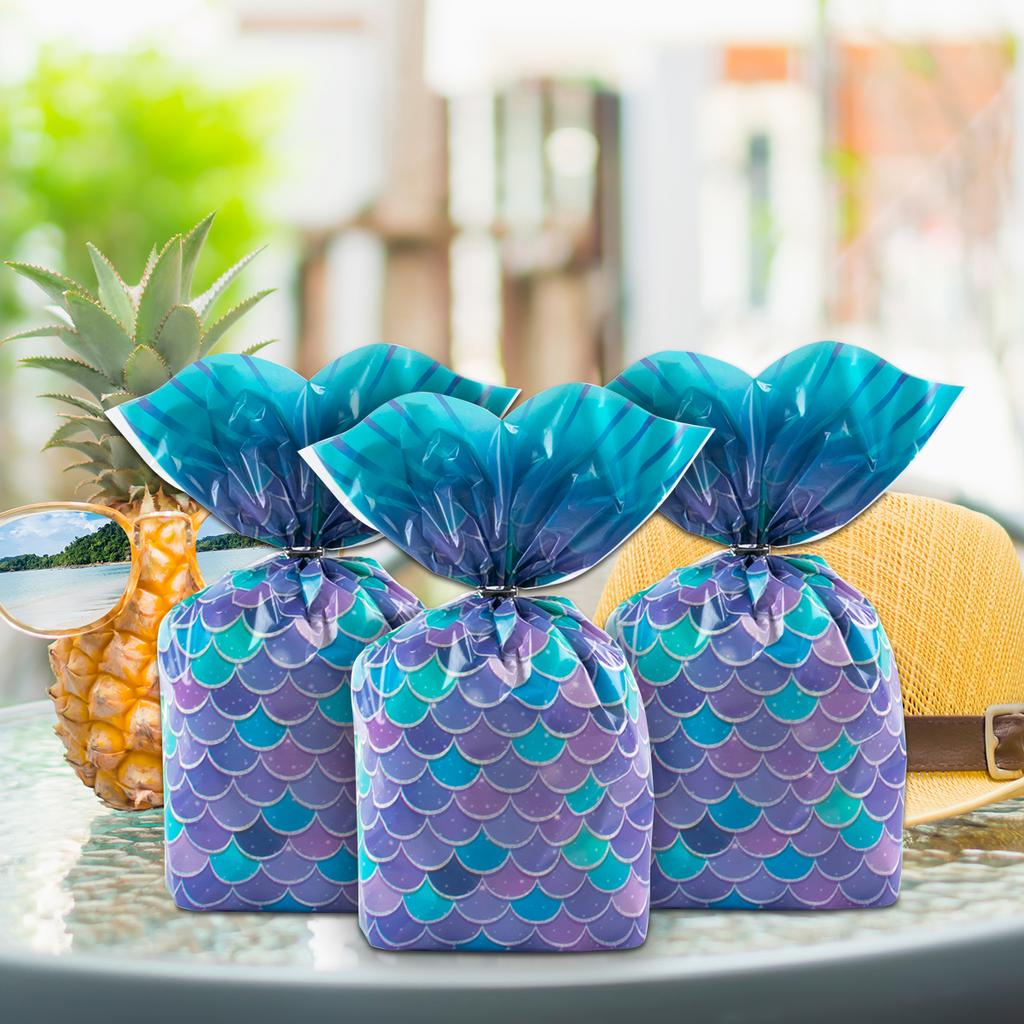 50pcs Mermaid Tail Plastic Gift Bags Candy Biscuit Packing Bag Mermaid Treat Bag Girl Birthday Party Decoration Baby Shower