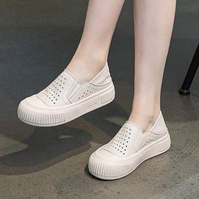 Cowhide One-pedal Little White Shoes 24 Summer New Breathable Thick-soled Hollow Hole Women's Shoes