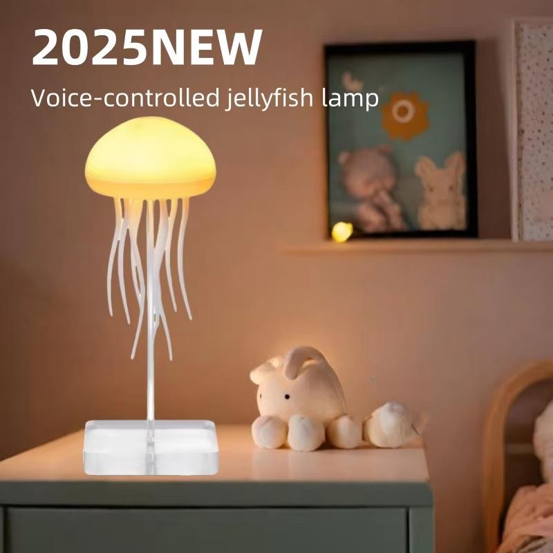 

2025 Новый мультяшный ночник-медуза, RGB-градиент, милая прикроватная лампа, голосовое управление, настольные лампы, украшение детской комнаты, светодиодные фонари белый