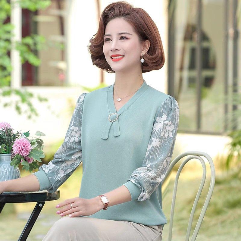 

Весенние топы, весенние и осенние рубашки среднего возраста, женские футболки с длинными рукавами для женщин среднего возраста 4XL зелёный