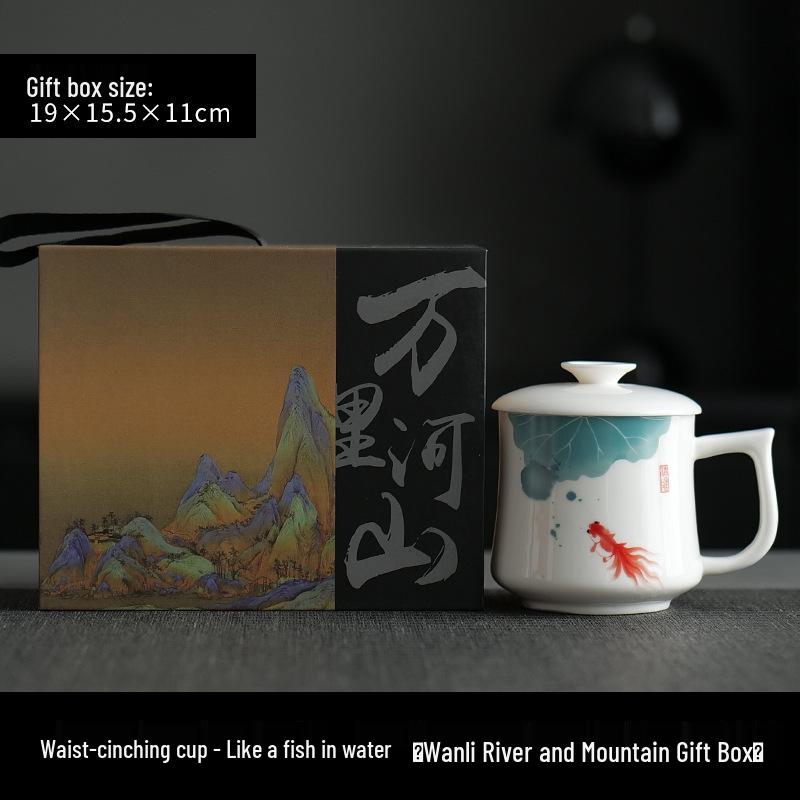 Jade Conference Sheep Fat Porcelain Tea Cup with Lid – White Ceramic Mug for Home and Office, Ideal Gift